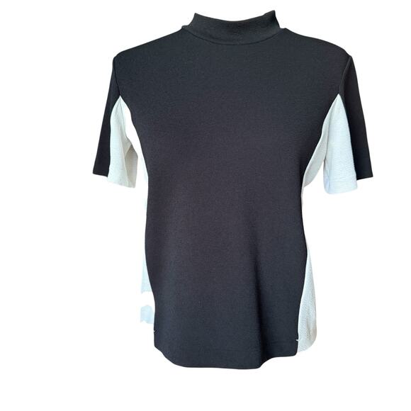 Zara Colorblock Mock Neck Short Sleeve Top Black White Size S - Picture 5 of 5